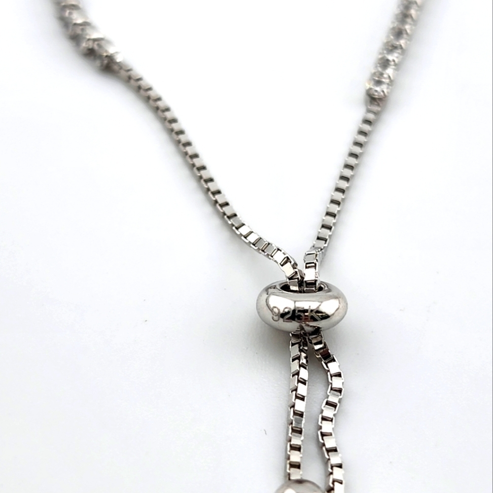 Elegant Silver Cross Adjastable Bracelet Stamped 925 with cubic zirconia stones - Picture 3 of 5